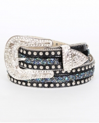 3D® Ladies' 1 1/2" Black Gator With Turquoise & Crystal Belt