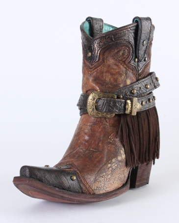 boots corral ladies snip toe fringe ankle cowboy fort brands