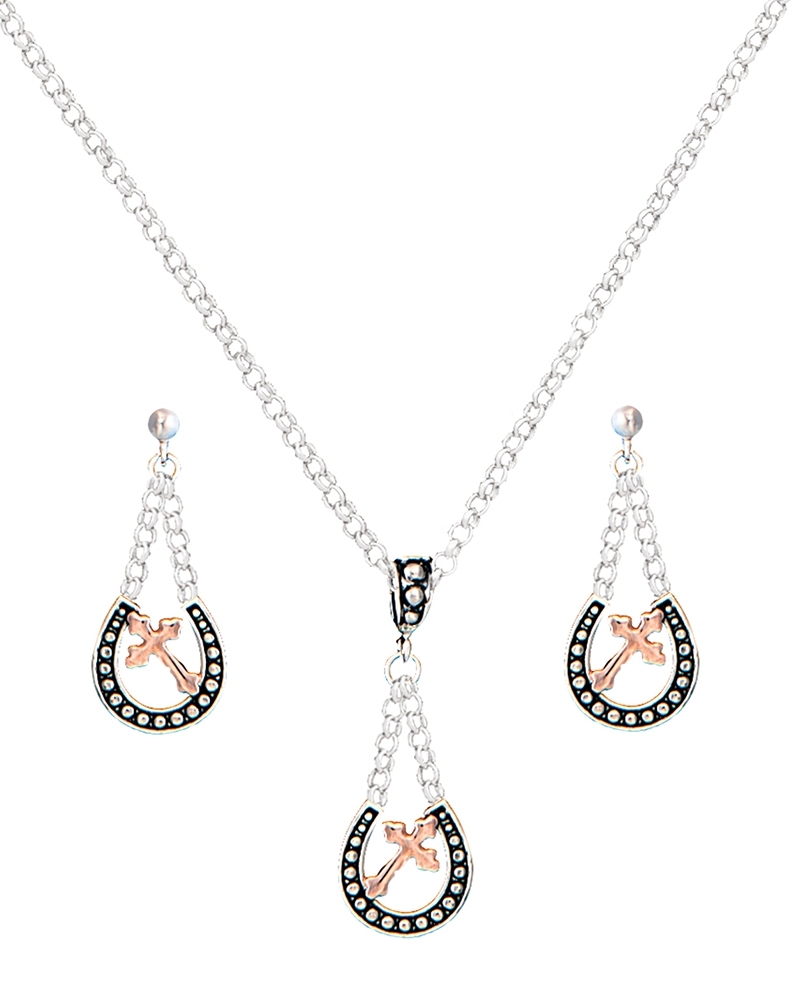 Montana Silversmiths Las Horseshoe With Cross Earring Montana Silversmiths Las Horseshoe With Cross Earring Necklace Set