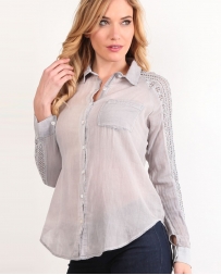 Mystree® Ladies' Light Gray Lace Button Up