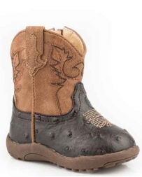Roper® Kids' Footwear Rubber Sole Brown Faux Ostrich Boots - Infant