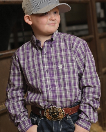 boys plaid purple button down cinch shirt fort brands shirts
