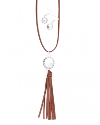 Cindy Smith® Ladies' Leather Brown CZ And Tassel Necklace