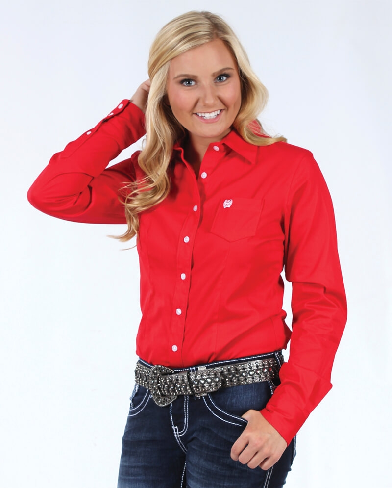 våben Søgemaskine optimering Hofte Cinch® Ladies' Long Sleeve Woven Red Shirt - Fort Brands