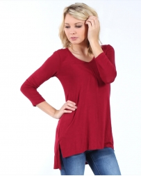 Derek Heart® Ladies' 3/4 Sleeve V Neck Wine