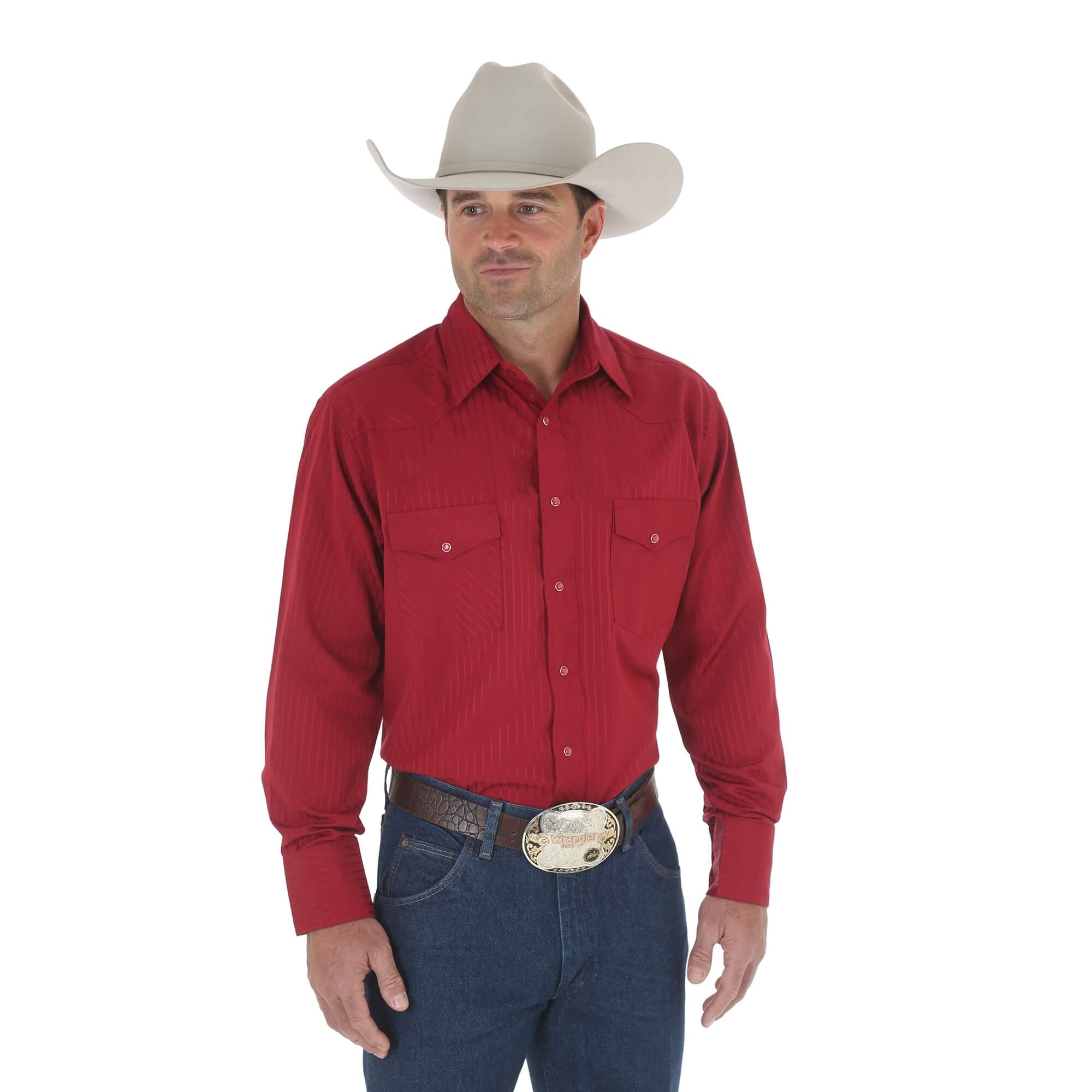 Wrangler Mens Tall Sport Western Snap Shirt in Dobby Stripe