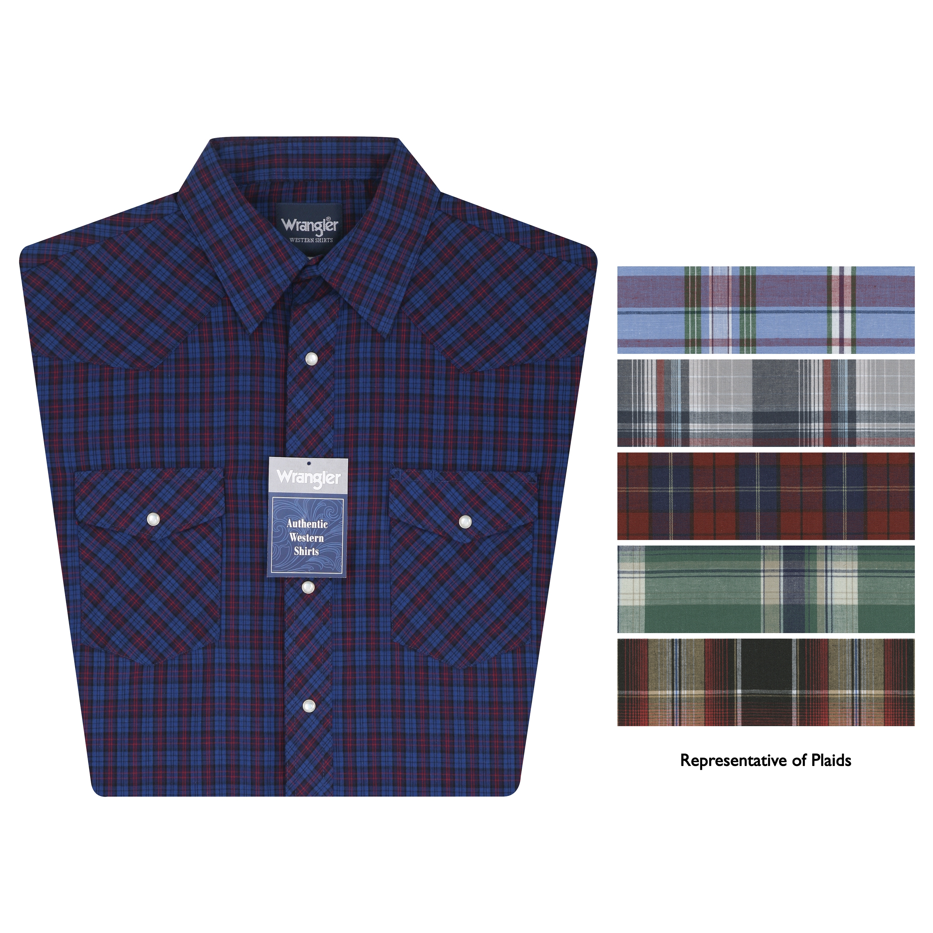 Wrangler® Men's Basic Long Sleeve Western Plaid Snap Shirts - Fort Brands