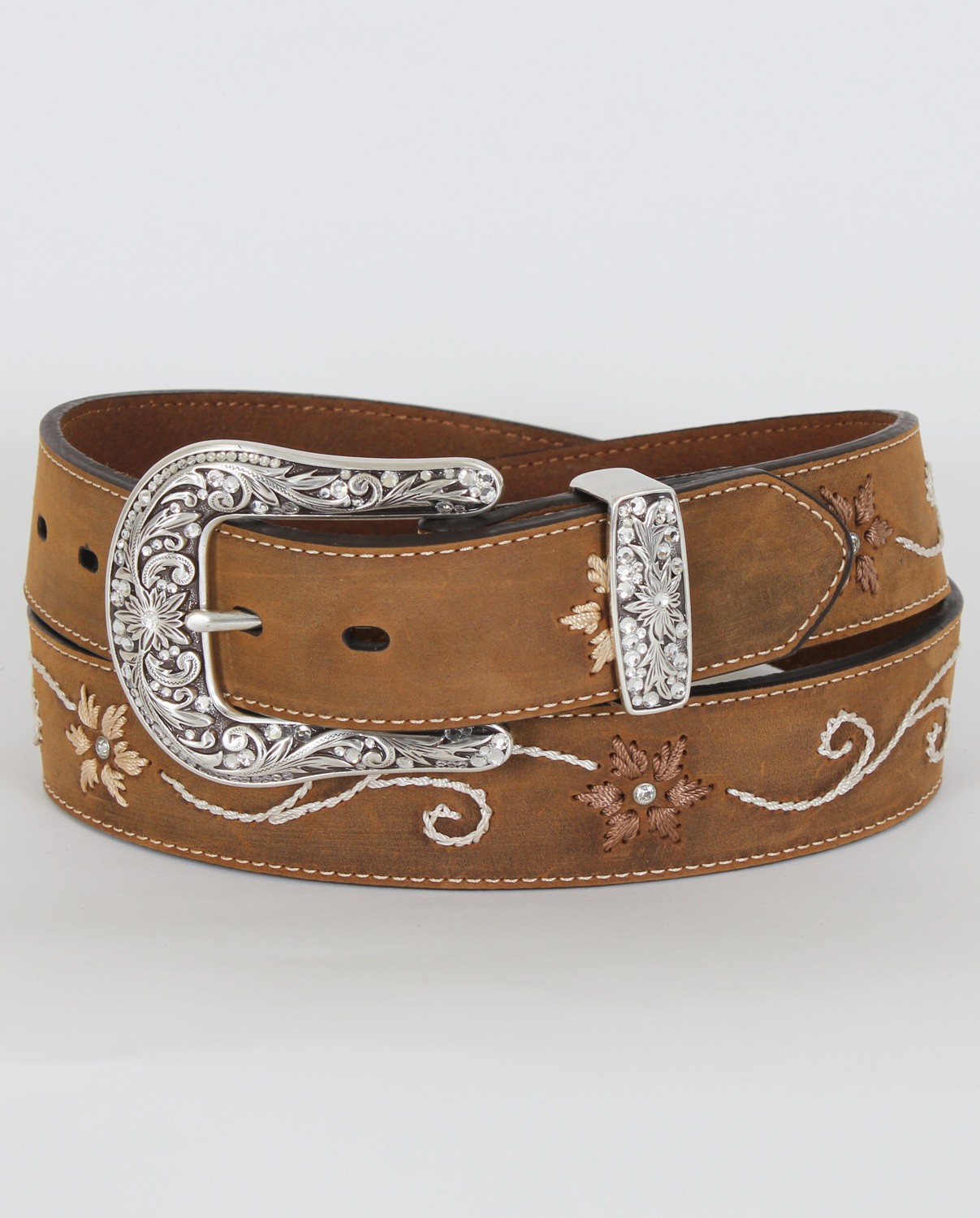 Nocona® Ladies' Embroidered Brown Flower Belt - Fort Brands