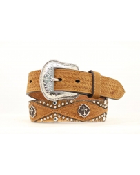 28 Nocona Boys Calf Hair Rhinestones Belt Brown