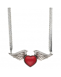 Rock 47 by Wrangler® Ladies' Tattoo Art Red Stone Heart on Wings Necklace