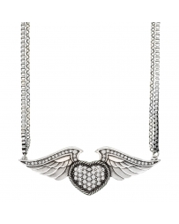 Rock 47 by Wrangler® Ladies' Tattoo Art Rhinestone Heart on Wings Necklace