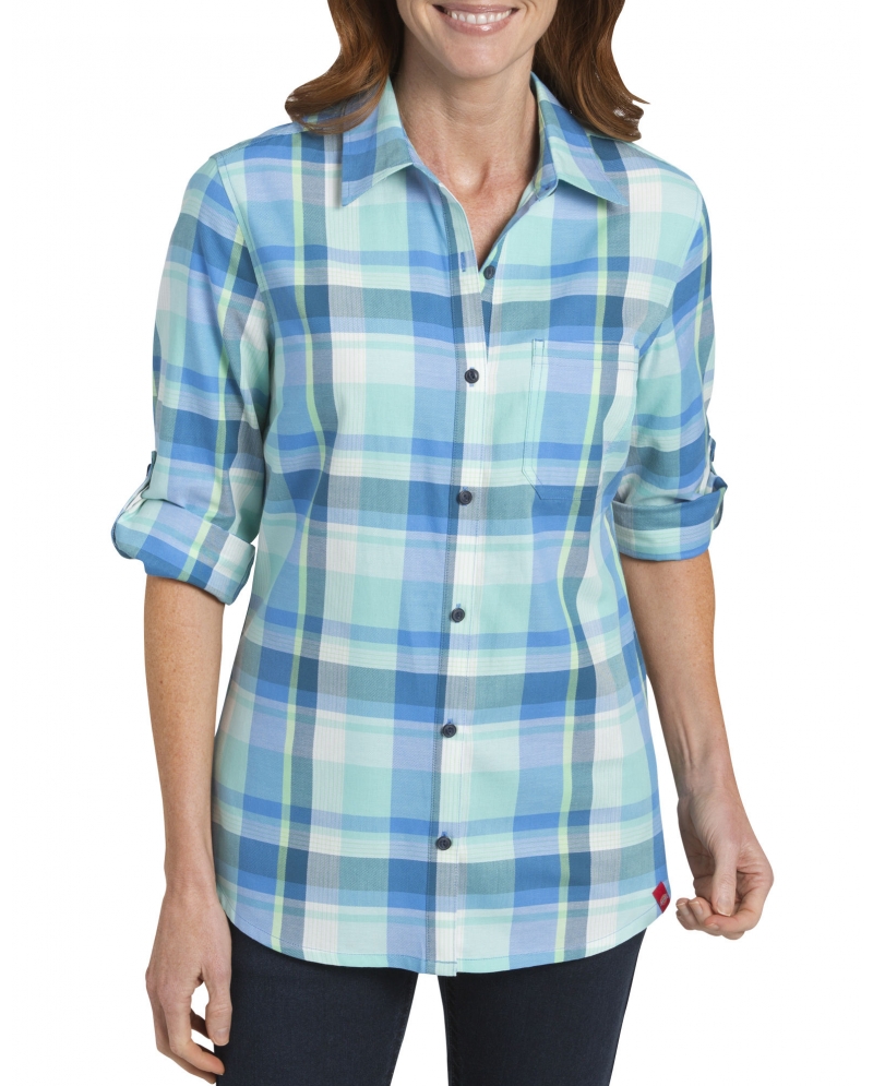 Ladies' Quarter Sleeve Plaid Roll-Up 