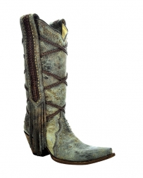 Corral Boots® Ladies' Blue Brown Braided Fringe Boots