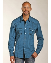 Rock & Roll Cowboy® Men's Long Sleeve Teal Chambray Shirt