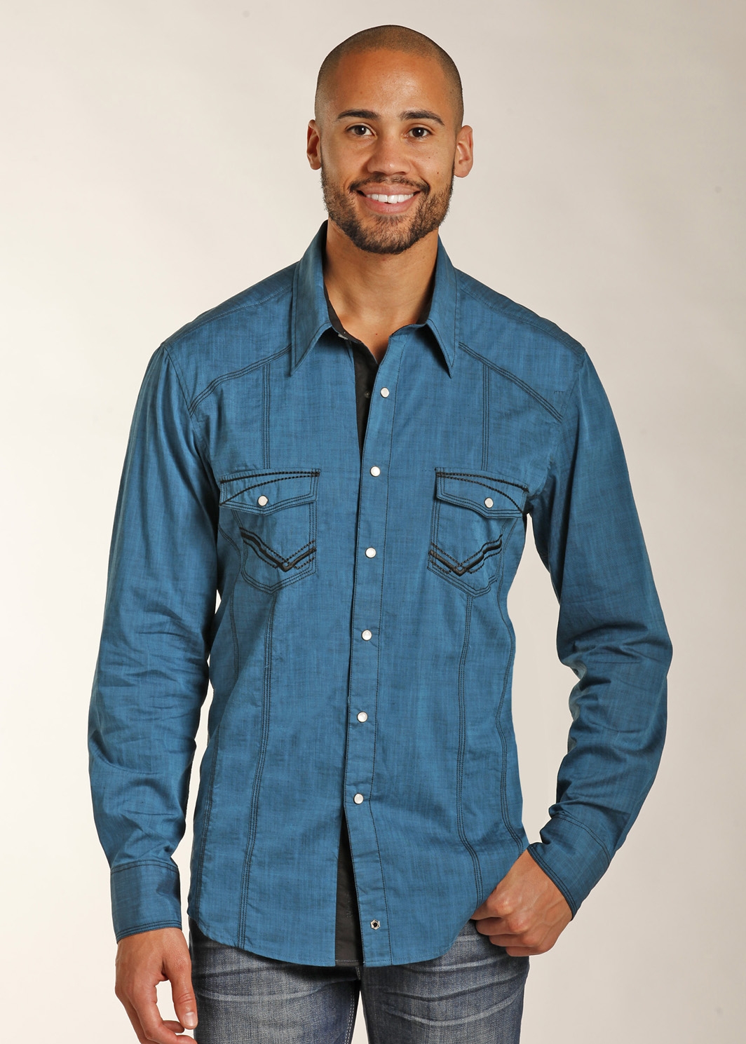 Long Sleeve Teal Chambray Shirt 