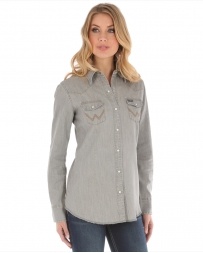 Wrangler® Ladies' Long Sleeve Grey Chambray Top