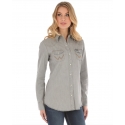 Wrangler® Ladies' Long Sleeve Grey Chambray Top