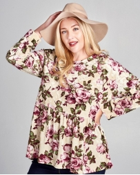 ODDI® Ladies' Oddie Curvy Floral Velvet Babydoll Top