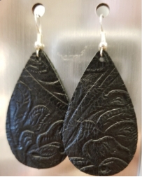 Ladies' Black Paisley Leather Earrings