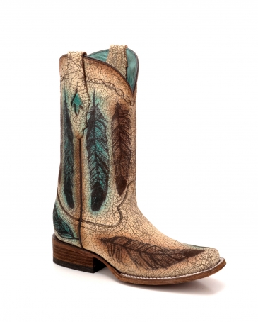 Corral Boots® Ladies' Engraved Feather Sq. Toe Boot