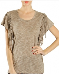 A'Reve® Ladies' Short Sleeve Fringe Top