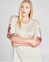 ODDI® Ladies' Curvy Knit Top With Floral Sleeves