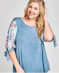 ODDI® Ladies' Curvy Solid Knit Floral Top