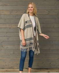 Mystree® Ladies' Taupe And Navy Waterfall Cardigan