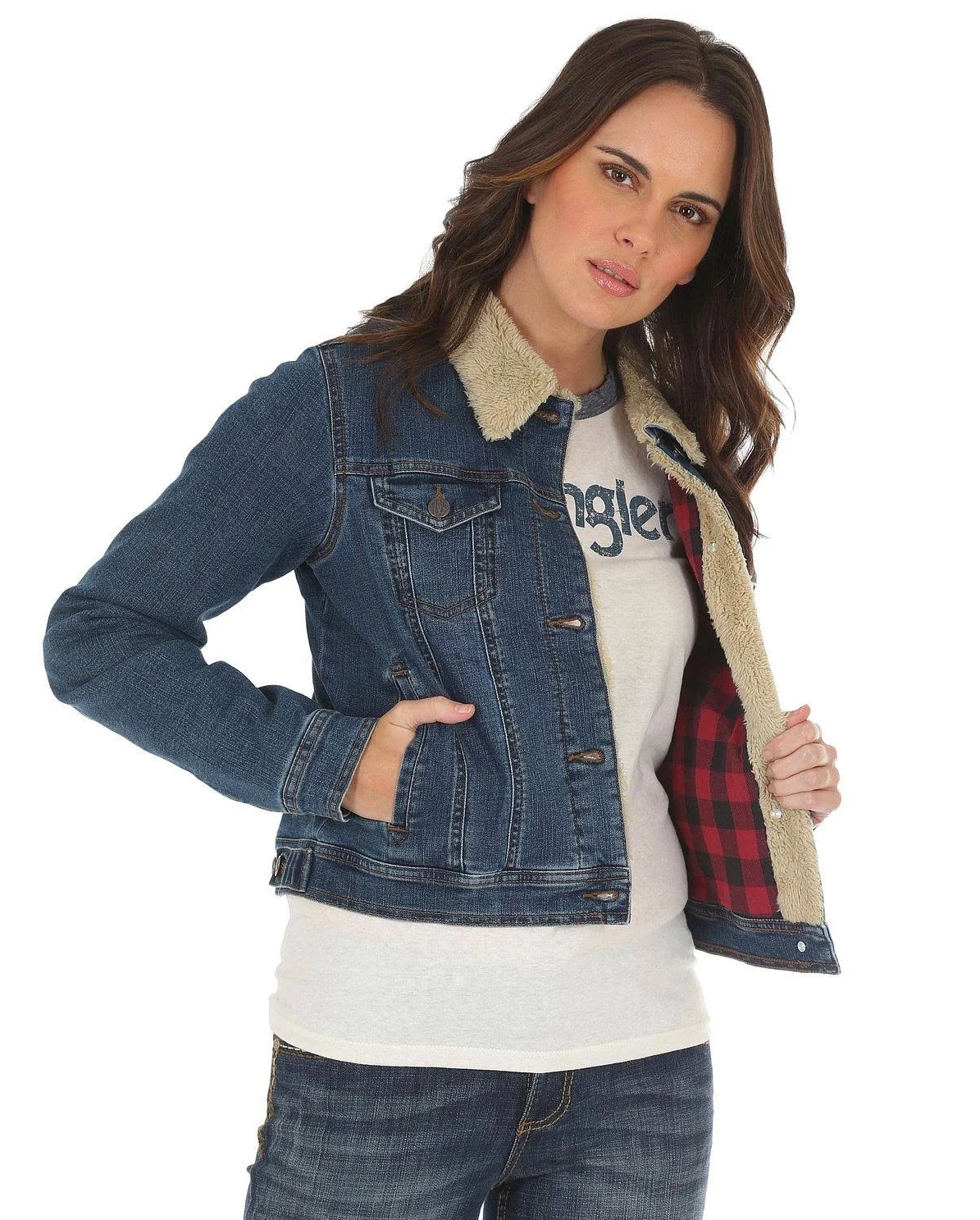 plaid lined sherpa trucker jacket