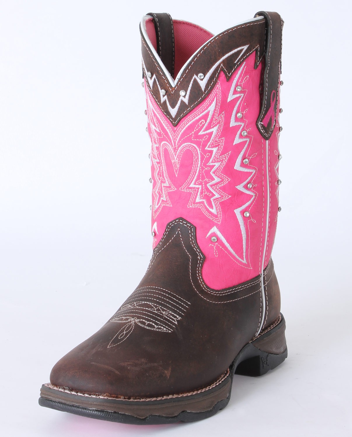 Womens Black Breast Cancer Awareness Ribbon Embroidered Cowgirl Boots Snip Toe 
