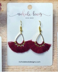 Nichole Lewis® Ladies' Mini Tassel Maroon Earrings