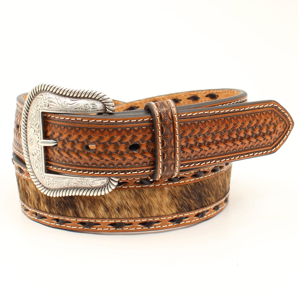 M F Western Products Men S Basket Weave Hair On Belt Fort Brands