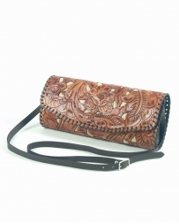 Ladies' Tooled Brown Inlay Clutch Purse