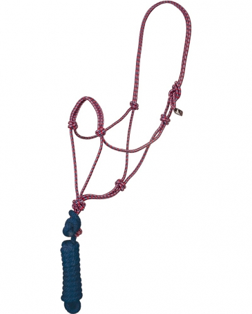Mustang Manufacturing® Mountain Rope Halter with Lead - Red, Navy, Blue