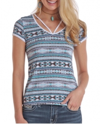 Rock and Roll Cowgirl® Ladies' Aztec V Strap SS Tee