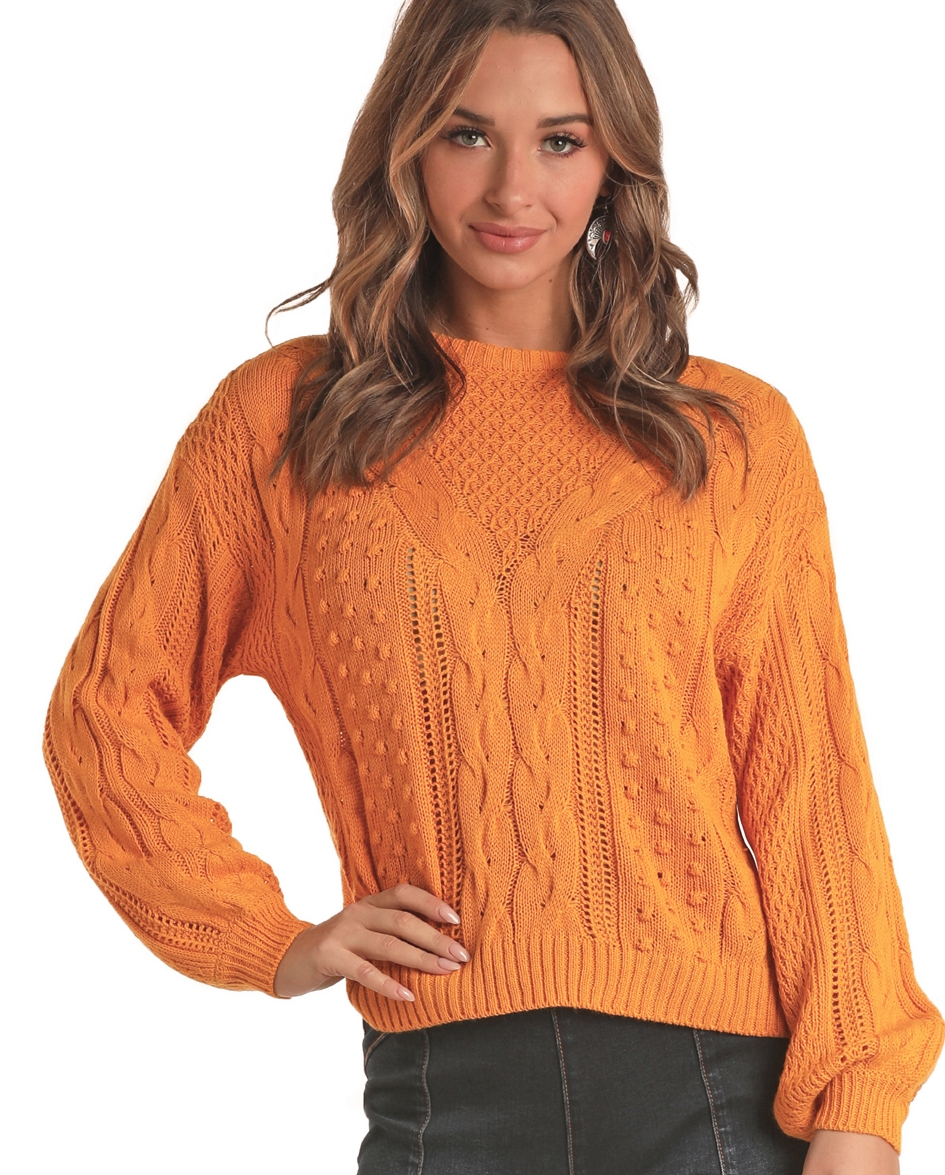 Ladies' Yellow Cable Knit Sweater 