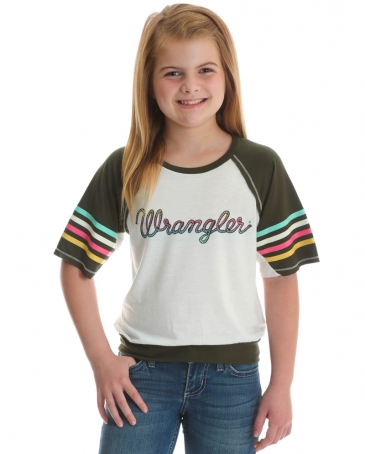 Wrangler® Girls' Logo Rainbow Sleeve Top