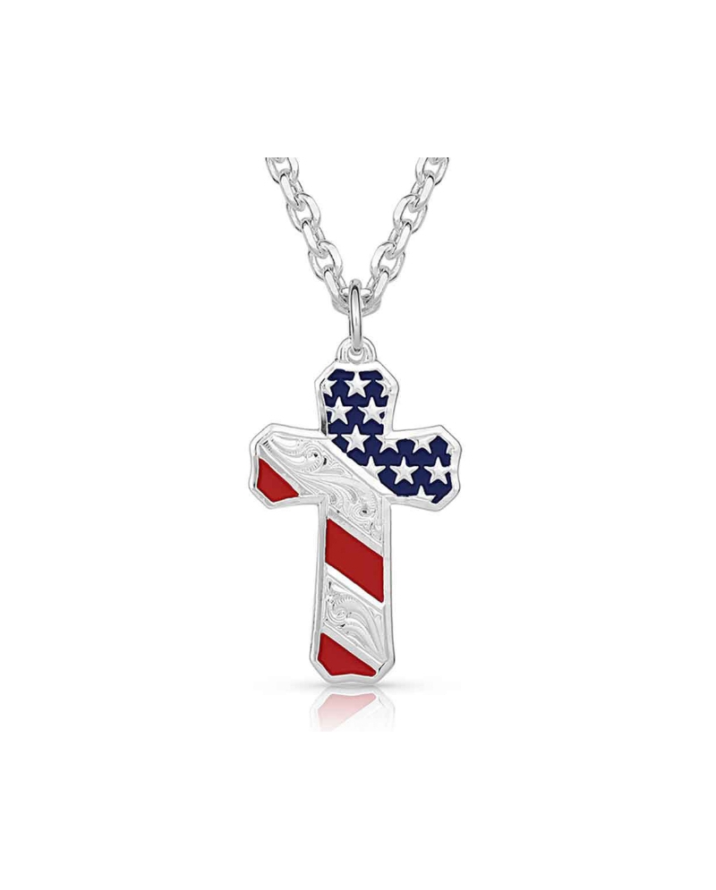 Montana Silversmiths® Men's American Flag Cross Necklace