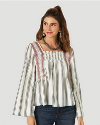 Wrangler Retro® Ladies' Embroidered LS Striped Top