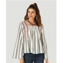 Wrangler Retro® Ladies' Embroidered LS Striped Top