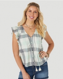 Wrangler Retro® Ladies' Flutter Sleeve Plaid Top