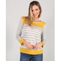P.S. Kate® Ladies' 3/4 Sleeve Stripe Colorblock Top