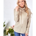 P.S. Kate® Ladies' Taupe Cowl Neck Top