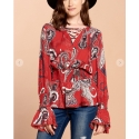 ODDI® Ladies' Paisley Lace Up Blouse