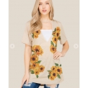 Just 1 Time® Ladies' Deep V Sunflower Tee