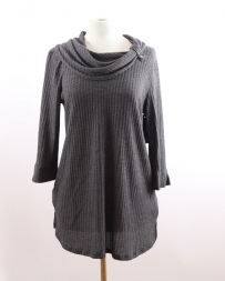 Just 1 Time® Ladies' Grey Waffle Cowl Neck