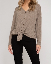 She + Sky® Ladies' Front Tie Button Cardigan