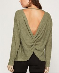 She + Sky® Ladies' Long Sleeve Open Back Top