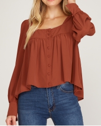 She + Sky® Ladies' Cuffed Square Neck Button Top