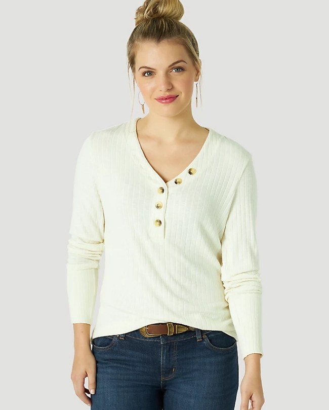 Wrangler Retro® Ladies' V-Neck Button Henley - Fort Brands